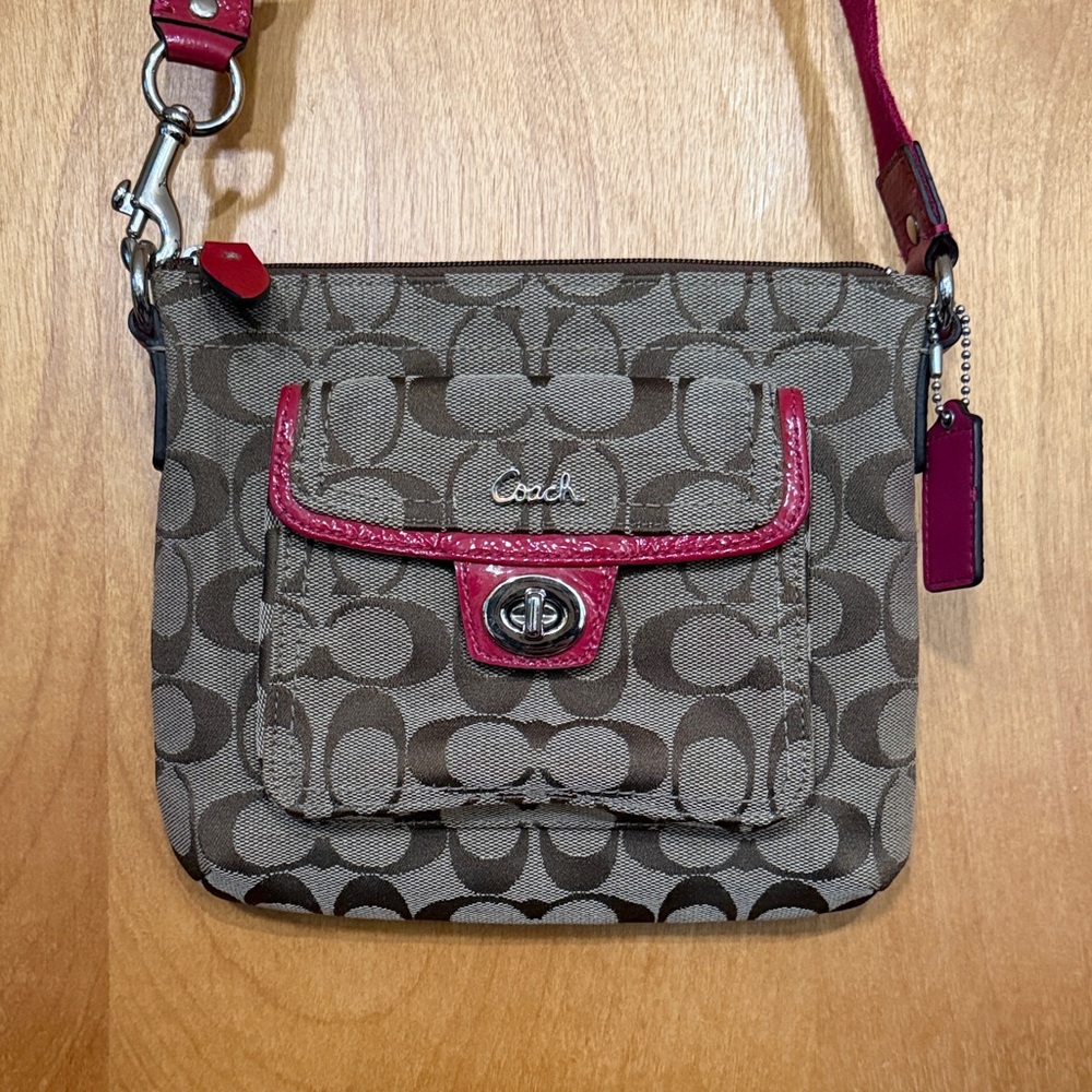 Coach Tan and Pink Signature Crossbody Bag